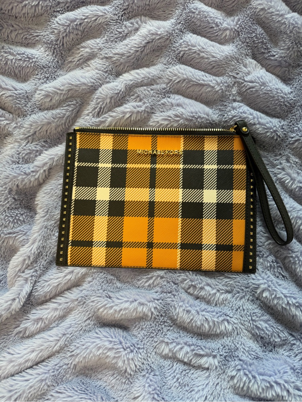 Michael Kors Yellow Black Plaid Wristlet Clutch